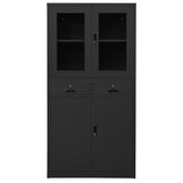 35.4x15.7x70.9 Anthracite Office Cabinet with Steel and Tempered Glass